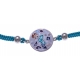Bracelet acier - nacre - émail - coton bleu - 17+3cm