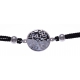 Bracelet acier - nacre - émail - coton noir - 17+3cm