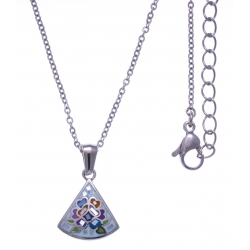 Collier en acier - nacre - émail - petit volume - diamètre 1,5cm - longueur 38+5cm