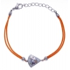 Bracelet acier - nacre - émail - coton orange - 17+3cm