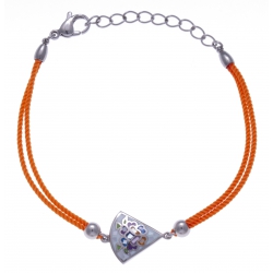 Bracelet acier - nacre - émail - coton orange - 17+3cm