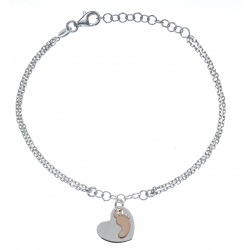 Bracelet argent rhodié 2,8g - 2 tons - rhodié et rosé - 2 fils - cur et pied bébé