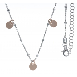 Collier argent rhodié 3,9g - 2 tons - rhodié et rosé - pampilles rondes - 40+5cm