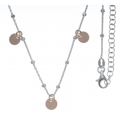 Collier argent rhodié 3,9g - 2 tons - rhodié et rosé - pampilles rondes - 40+5cm