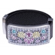 Bracelet acier - papillon - émail - nacre - cuir noir - largeur 2cm - longueur 23,5cm