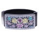 Bracelet acier - papillon - émail - nacre - cuir noir - largeur 2cm - longueur 23,5cm