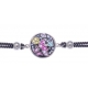 Bracelet acier - papillon - nacre - émail - coton noir - 17+3cm