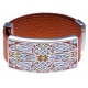 Bracelet acier - émail - nacre - cuir orange - largeur 2cm - longueur 23,5cm