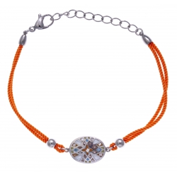 Bracelet acier - nacre - émail - coton orange - 17+3cm