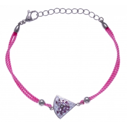 Bracelet acier - nacre - émail - coton rose - 17+3cm