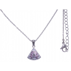 Collier en acier - nacre - émail - petit volume - diamètre 1,5cm - longueur 38+5cm