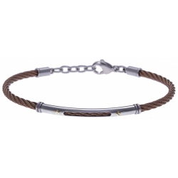 Bracelet acier - câble acier marron - or jaune 18KT 0,03gr- 19,5+15cm