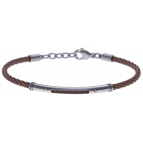 Bracelet acier - câble acier marron - or jaune 18KT 0,03gr- 19,5+15cm