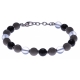 Bracelet acier - verre de murano - tons gris, noirs et blancs - 19+4cm