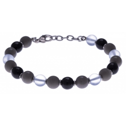 Bracelet acier - verre de murano - tons gris, noirs et blancs - 19+4cm