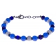 Bracelet acier - verre de murano - tons bleu et blanc - 19+4cm