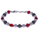 Bracelet acier - verre de murano - tons rouges,blancs et gris - 19+4cm
