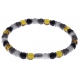 Bracelet acier - verre de murano - tons  jaune, blanc, noir et gris - élastique - 20cm