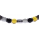 Bracelet acier - verre de murano - tons  jaune, blanc, noir et gris - élastique - 20cm