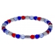Bracelet acier - verre de murano - tons rouge, bleu, blanc - élastique - 20cm