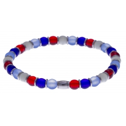 Bracelet acier - verre de murano - tons rouge, bleu, blanc - élastique - 20cm