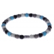 Bracelet acier - verre de murano - tons bleu clair, noir, gris, blanc - élastique - 20cm