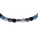 Bracelet acier - verre de murano - tons bleu clair, noir, gris, blanc - élastique - 20cm