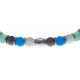 Bracelet acier - verre de murano - tons bleu clair, bert, gris, blanc - élastique - 20cm