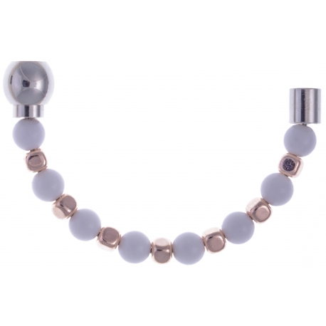 Apollon - Collection MiX - Moitié - agate blanche 6mm - hématite rosé enrobée - longueur 9,25cm