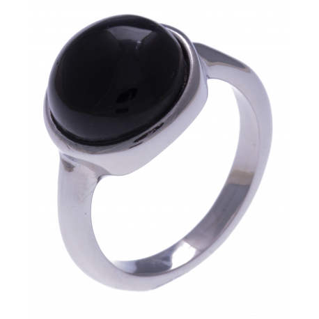 Bague en acier - cabochon onyx  - 13mm - T50 à 60