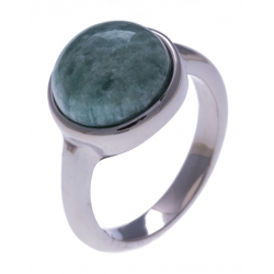 Bague en acier - cabochon amazonite  - 13mm - T50 à 60