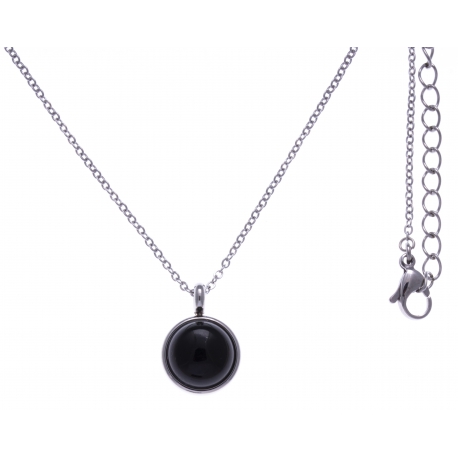 Collier en acier - cabochon onyx 14mm - 40+7cm