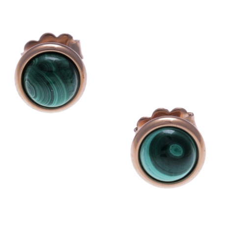 Boucles d'oreille en acier rosé - cabochon malachite 8mm