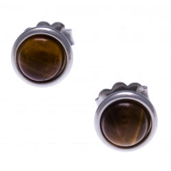 Boucles d'oreille en acier - cabochon il de tigre 8mm