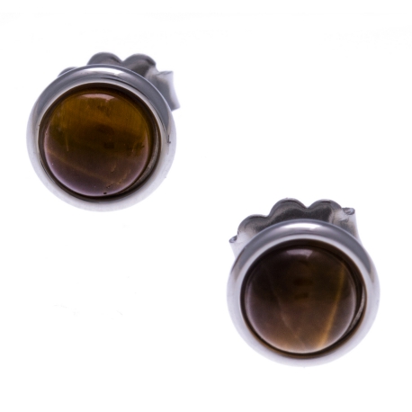 Boucles d'oreille en acier - cabochon il de tigre 8mm