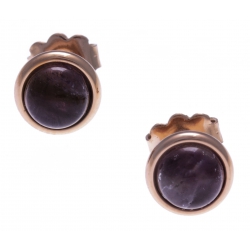 Boucles d'oreille en acier rosé - cabochon améthyste 8mm