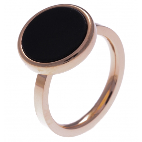 Bague en acier rosé - onyx - diamètre 14 mm - T50 à 60