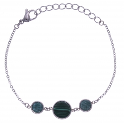 Bracelet en acier - malachite, et amazonite - diamètre 8, 11 et 8mm - longueur - 16+4cm