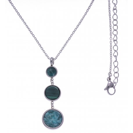 Collier en acier - malachite, et amazonite - diamètre 14, 11 et 8mm - longueur - 45+10cm