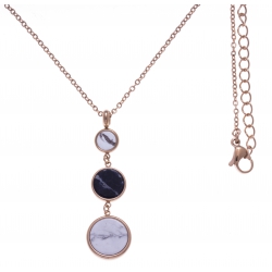 Collier en acier rosé - sodalite et howlite blanche - diamètre 14, 11 et 8mm - longueur - 45+10cm