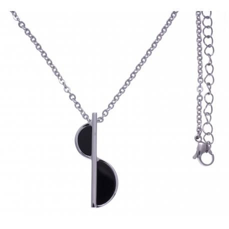 Collier en acier - onyx - longueur 45+10cm