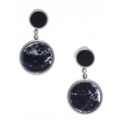 Boucles d'oreille en acier - sodalite et onyx - diamètre 14 et 8mm