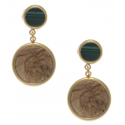 Boucles d'oreille en acier doré - malachite et jaspe paysage diamètre 14 et 8mm