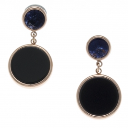 Boucles d'oreille en acier rosé - sodalite et onyx diamètre 14 et 8mm