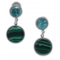 Boucles d'oreille en acier - malachite, et amazonite - diamètre 11 et 8mm