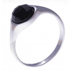 Bague argent rhodié 2,5g - onyx facetté - T50 à 60