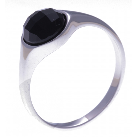 Bague argent rhodié 2,5g - onyx facetté - T50 à 60