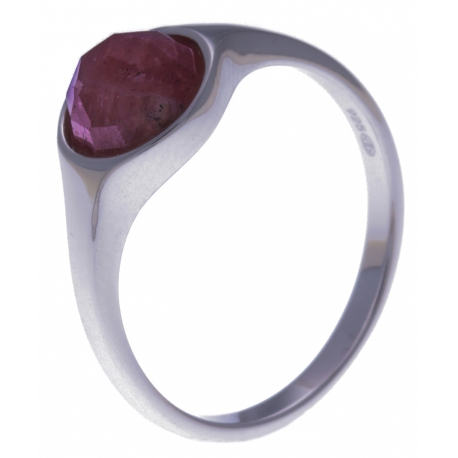 Bague argent rhodié 2,5g -  rhodocrosite facetté - T50 à 60