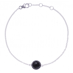 Bracelet argent rhodié 1,5g - onyx facetté - 17+1+1cm