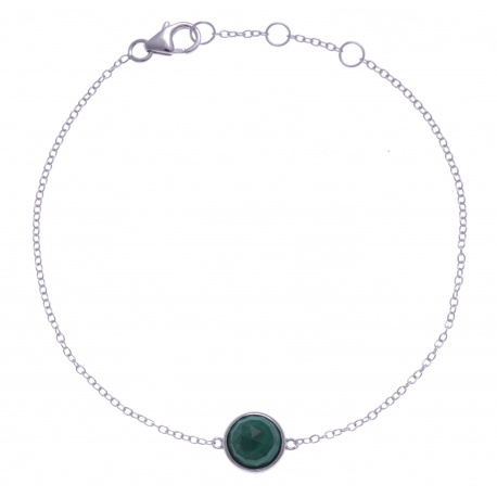 Bracelet argent rhodié 1,5g - malachite facetté - 17+1+1cm